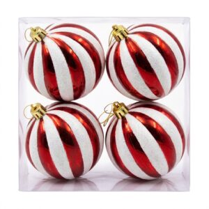 Sfera Natalizia Spicchi Rossa E Bianca 10 Cm Box 4 pz